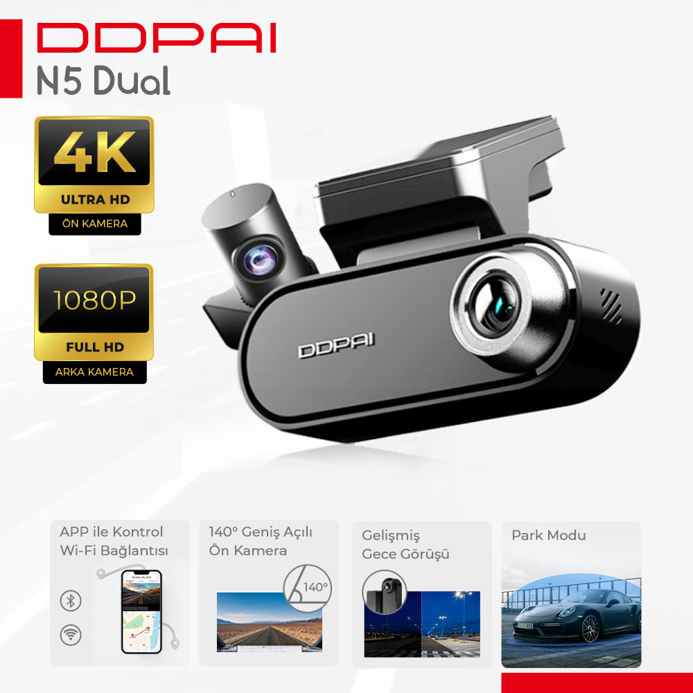 DDPAI N5 DUAL, 4K, Wi-Fi, GPS Araç İçi Kamera DDPAI N5 DUAL, 4K, Wi-Fi, GPS Araç İçi Kamera